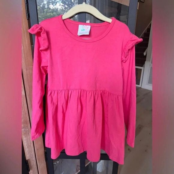 Stitchy Fish girls long sleeve top tee Barbie pink ruffles tunic blouse - Picture 2 of 7